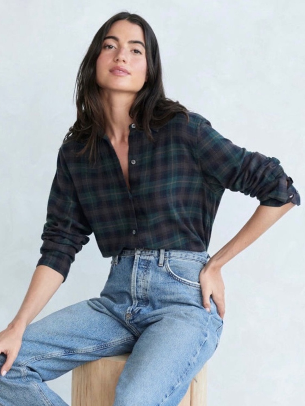 Jenni Kayne Classic Flannel Shirt in Forest Plaid Women’s Size Small